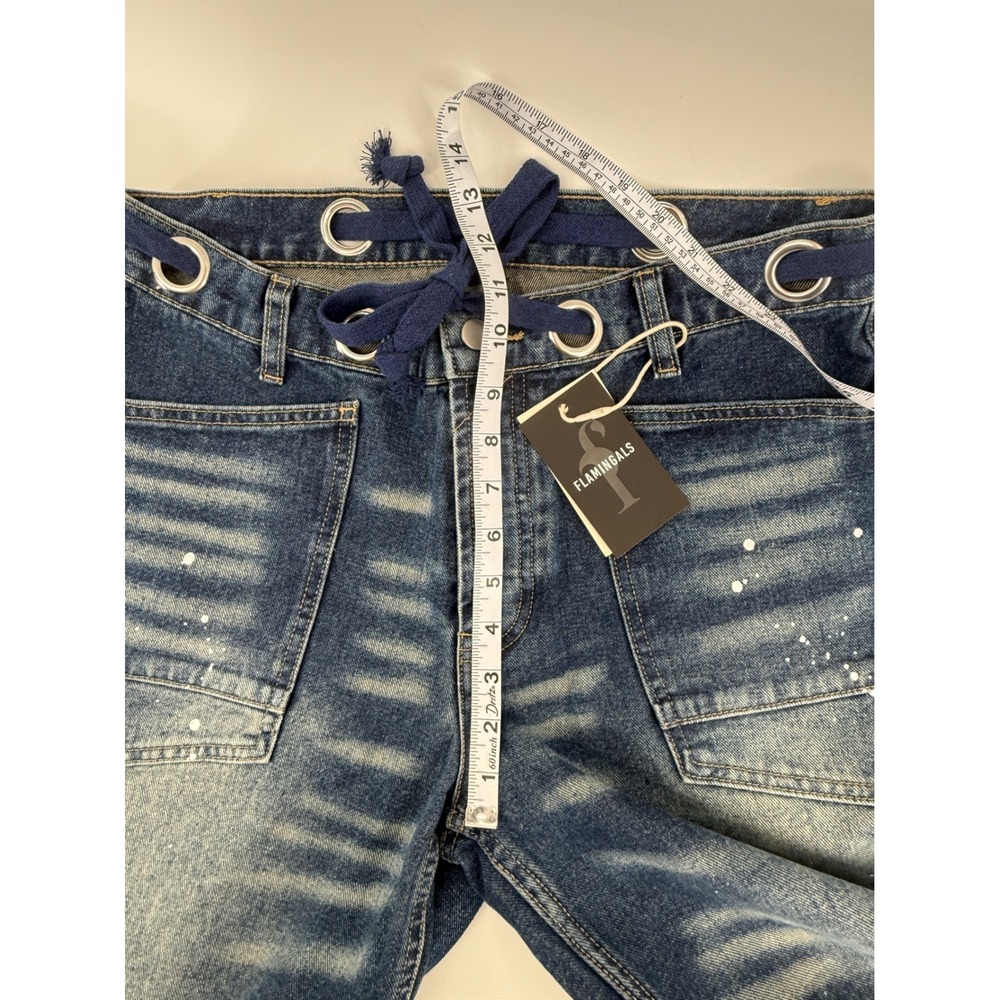 Flamingals Womens Paint Splatter Distressed Cropped Barrel Leg Jeans Blue - Picture 11 of 13